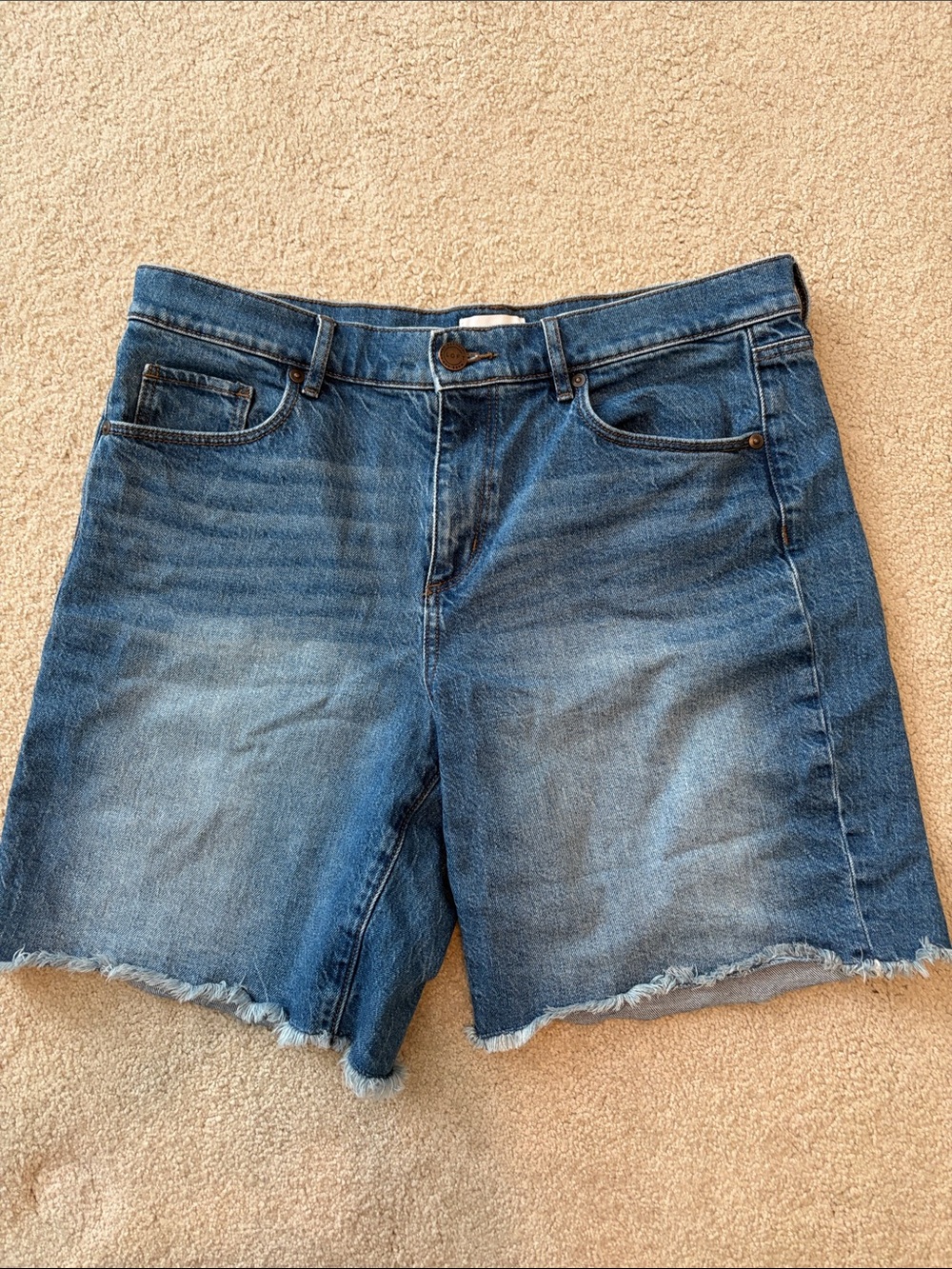 LOFT Medium Blue Denim raw edge Bermuda Shorts in size 10